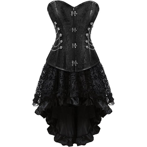Machinery Steampunk Corset Womens Party Costume Skirt Set