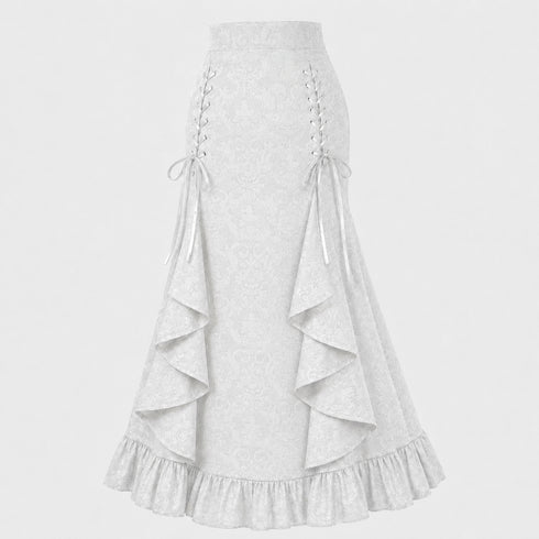 Women's Gothic Lace-Up Drawstring Tiered Ruffle Maxi Long Mermaid Pencil Skirt