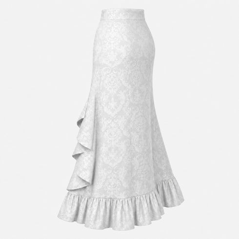 Women's Gothic Lace-Up Drawstring Tiered Ruffle Maxi Long Mermaid Pencil Skirt