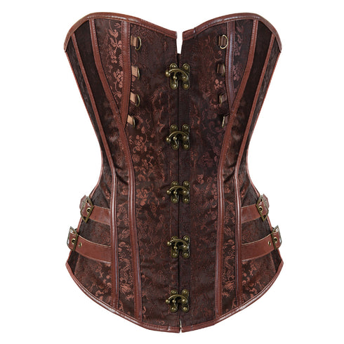 Women Faux Leather Steampunk Carnival Party Bustiers Corset Top