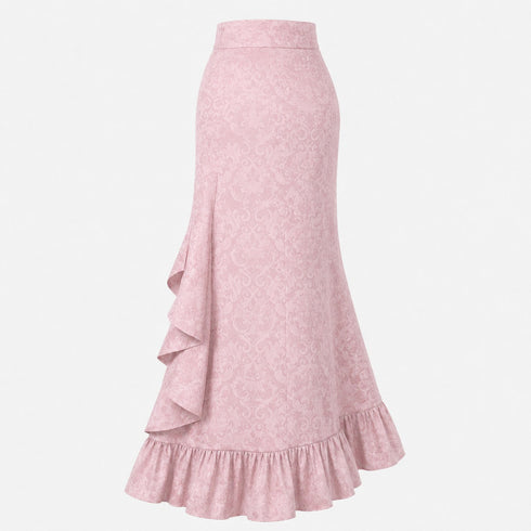 Women's Gothic Lace-Up Drawstring Tiered Ruffle Maxi Long Mermaid Pencil Skirt