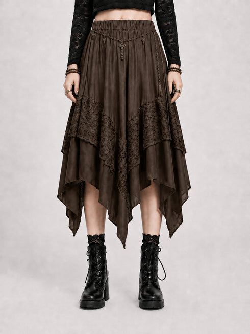 Womens Renaissance Skirt Asymmetrical Flowy Goth Skirt