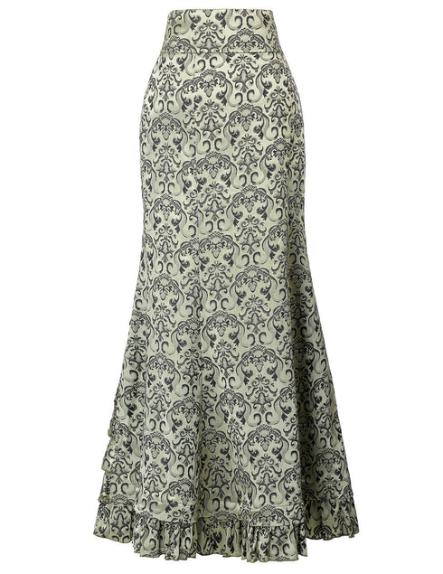 Gothic Steampunk Stitched Jacquard Long Mermaid Lace-Up Skirt