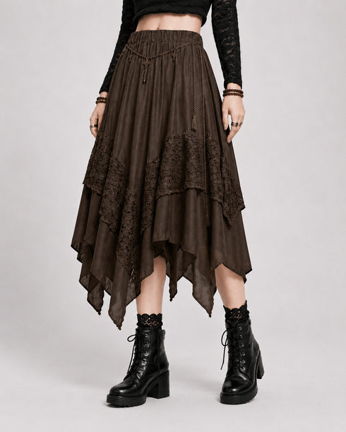 Womens Renaissance Skirt Asymmetrical Flowy Goth Skirt