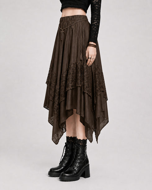 Womens Renaissance Skirt Asymmetrical Flowy Goth Skirt