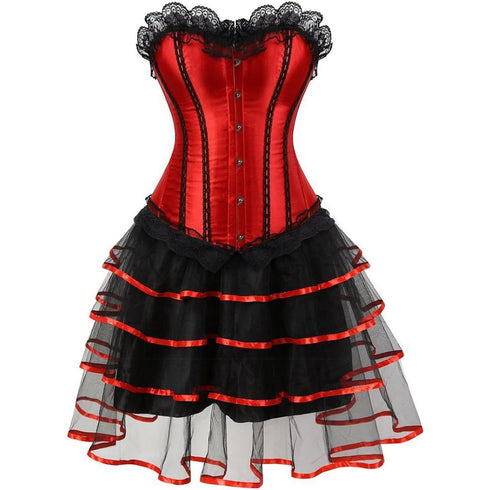 Corset Dresses Overbust Corset Skirt Set Moulin Rouge Showgirl Saloon Girl Costume Clubwear