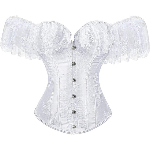 Women Corset Top with Lace Sleeve Bustier Waist Cincher Costume Tops
