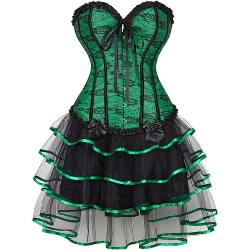 Corset Dresses Overbust Corset Skirt Set Moulin Rouge Showgirl Saloon Girl Costume Clubwear
