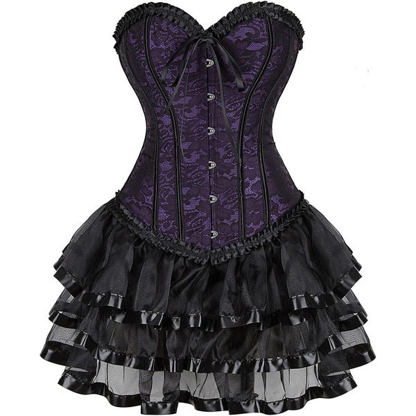 Women Corset Dress Gothic Corset Skirt Set Burlesque Dress Costume