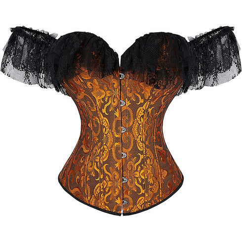 Women Corset Top with Lace Sleeve Bustier Waist Cincher Costume Tops