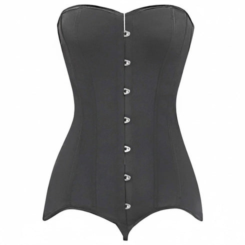 Long Torso Corset Satin Overbust Steel Boned Corselet Gothic Korse Black