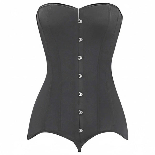 Long Torso Corset Satin Overbust Steel Boned Corselet Gothic Korse Black