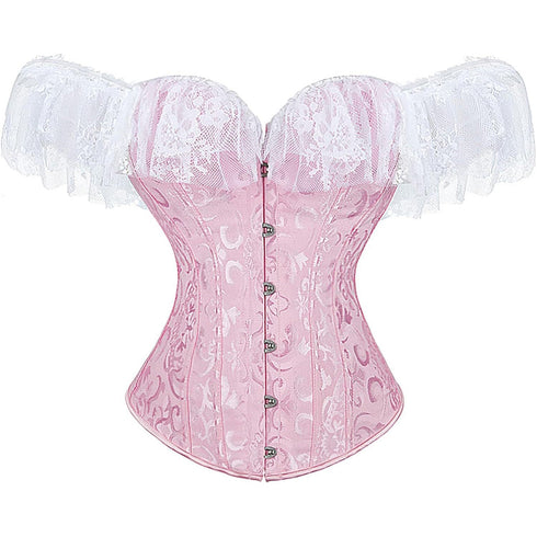 Women Corset Top with Lace Sleeve Bustier Waist Cincher Costume Tops
