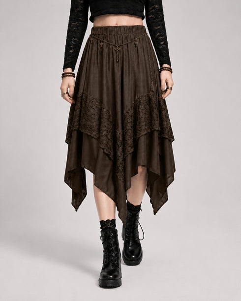 Womens Renaissance Skirt Asymmetrical Flowy Goth Skirt