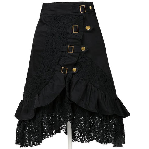 Women's Steampunk Gothic Clothing Vintage Cotton Black Lace Skirts