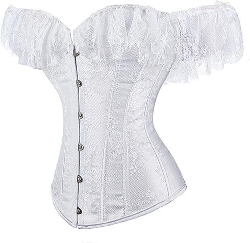 Women Corset Top with Lace Sleeve Bustier Waist Cincher Costume Tops