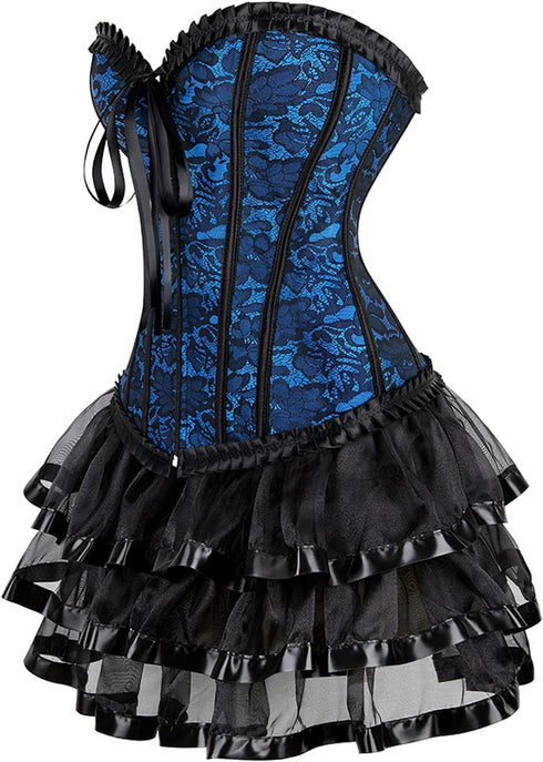 Women Corset Dress Gothic Corset Skirt Set Burlesque Dress Costume