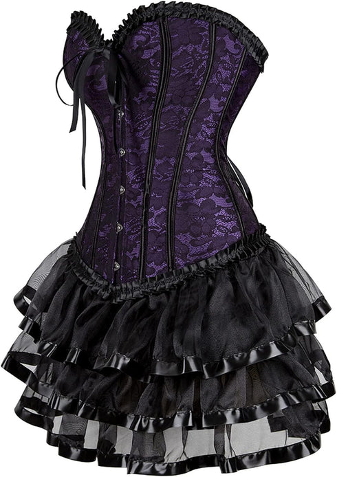 Women Corset Dress Gothic Corset Skirt Set Burlesque Dress Costume