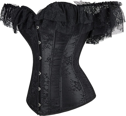 Women Corset Top with Lace Sleeve Bustier Waist Cincher Costume Tops