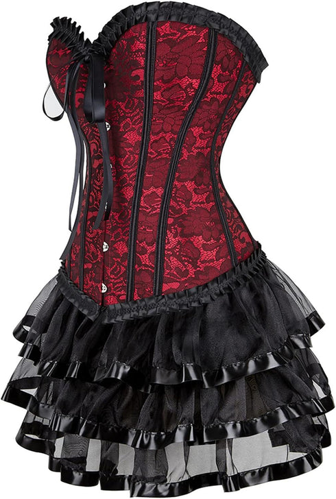 Women Corset Dress Gothic Corset Skirt Set Burlesque Dress Costume