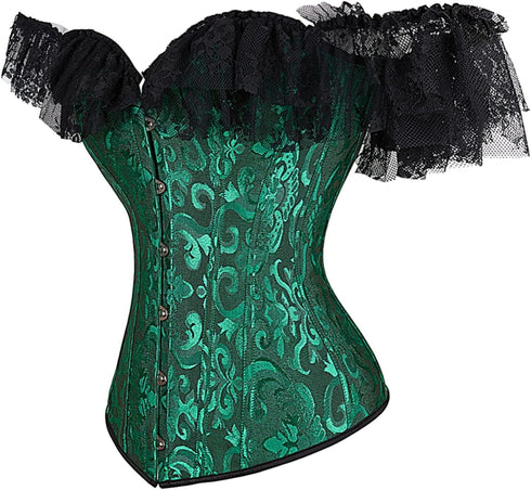 Women Corset Top with Lace Sleeve Bustier Waist Cincher Costume Tops
