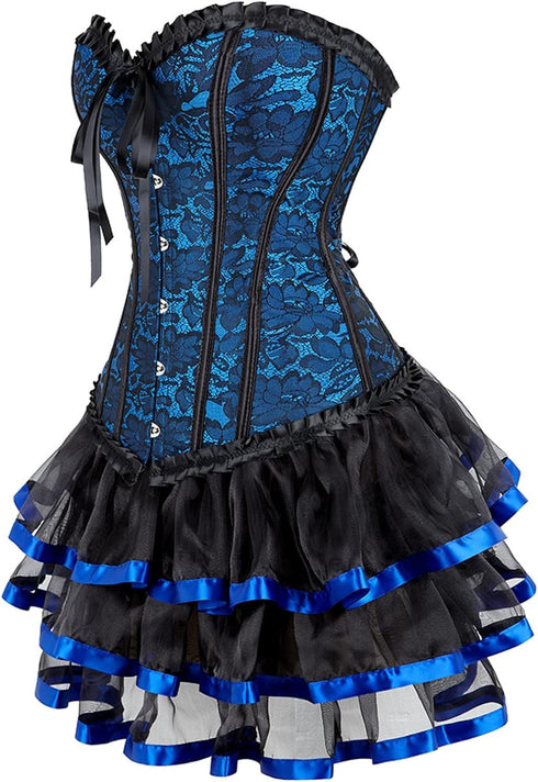 Women Corset Dress Gothic Corset Skirt Set Burlesque Dress Costume