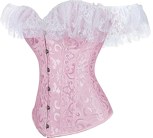 Women Corset Top with Lace Sleeve Bustier Waist Cincher Costume Tops