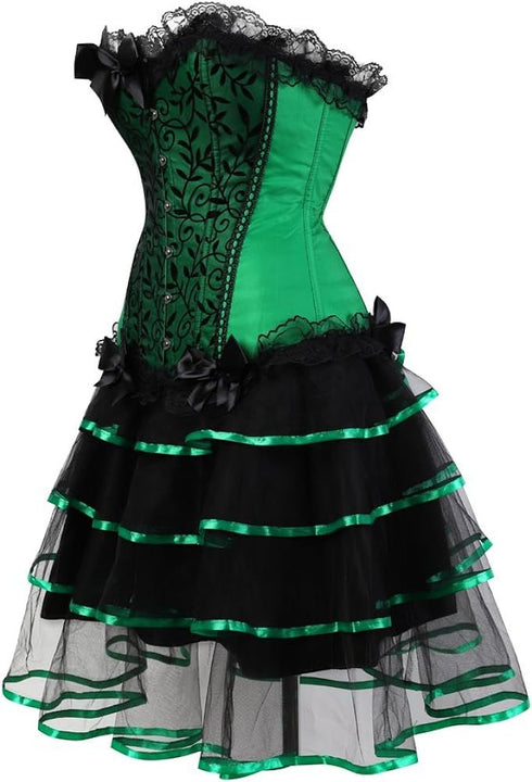 Corset Dresses Overbust Corset Skirt Set Moulin Rouge Showgirl Saloon Girl Costume Clubwear