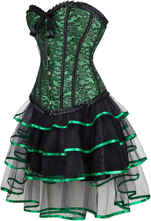 Corset Dresses Overbust Corset Skirt Set Moulin Rouge Showgirl Saloon Girl Costume Clubwear