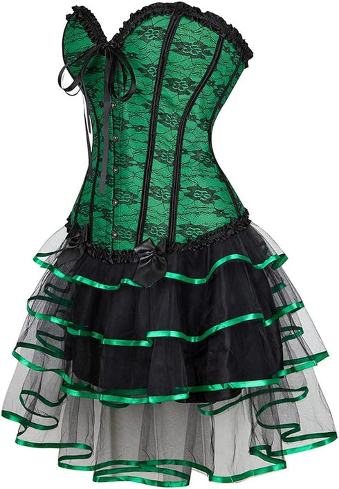 Corset Dresses Overbust Corset Skirt Set Moulin Rouge Showgirl Saloon Girl Costume Clubwear
