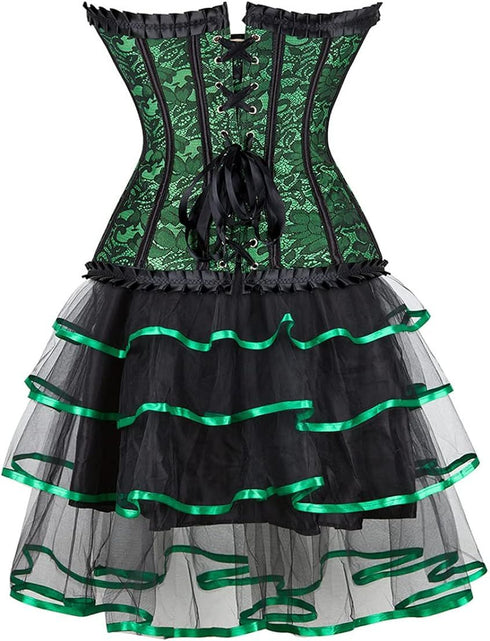 Corset Dresses Overbust Corset Skirt Set Moulin Rouge Showgirl Saloon Girl Costume Clubwear