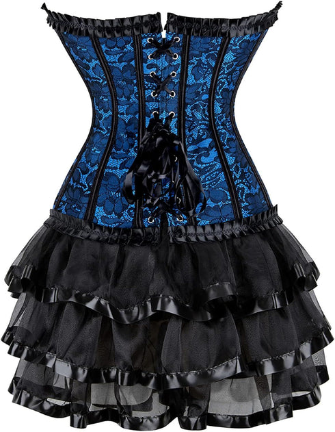 Women Corset Dress Gothic Corset Skirt Set Burlesque Dress Costume
