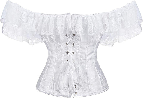 Women Corset Top with Lace Sleeve Bustier Waist Cincher Costume Tops