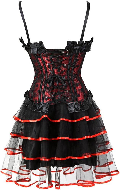 Corset Dresses Overbust Corset Skirt Set Moulin Rouge Showgirl Saloon Girl Costume Clubwear