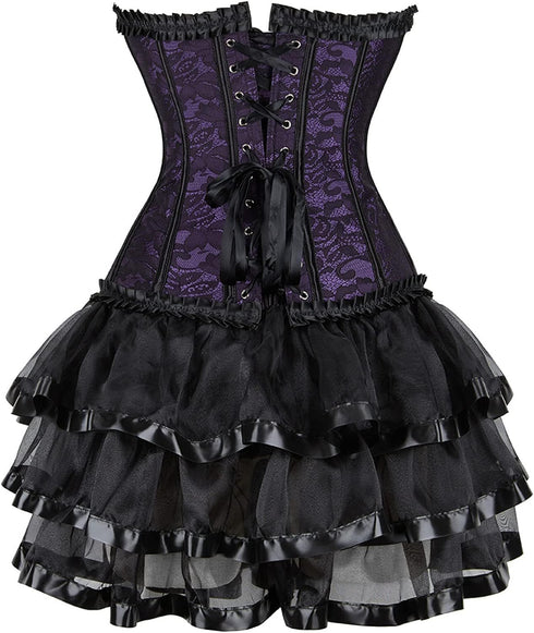 Women Corset Dress Gothic Corset Skirt Set Burlesque Dress Costume
