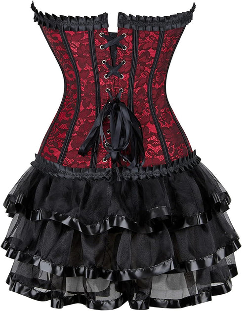 Women Corset Dress Gothic Corset Skirt Set Burlesque Dress Costume