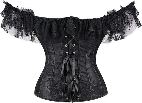 Women Corset Top with Lace Sleeve Bustier Waist Cincher Costume Tops