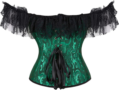 Women Corset Top with Lace Sleeve Bustier Waist Cincher Costume Tops