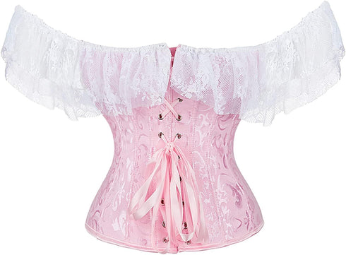 Women Corset Top with Lace Sleeve Bustier Waist Cincher Costume Tops