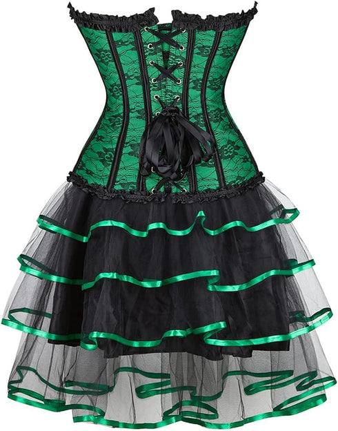 Corset Dresses Overbust Corset Skirt Set Moulin Rouge Showgirl Saloon Girl Costume Clubwear
