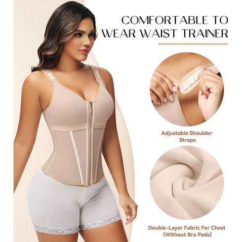 Waist Trainer for Women Tummy Control Sport Workout Body Shaper Vest Zipper and Hooks