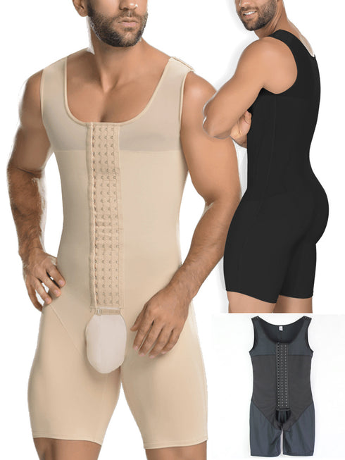 Men Body Shaper Tummy Control Jumpsuit Adjustable Shapewear Open Crotch Bodysuit