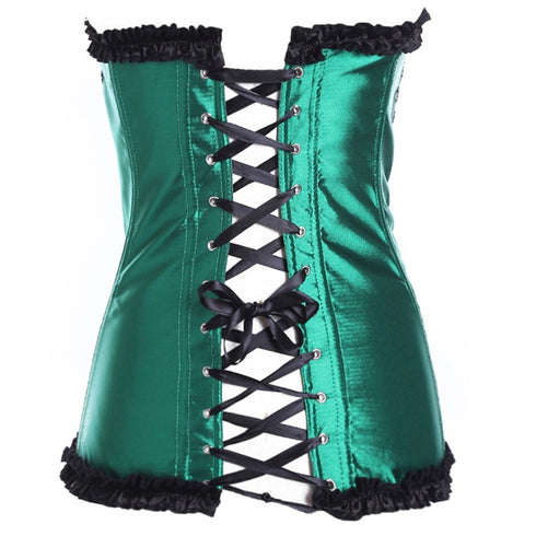 Beauty Floral Trim Burlesque Lace Up Overbust Corset