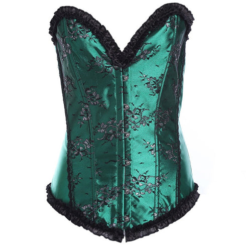 Beauty Floral Trim Burlesque Lace Up Overbust Corset