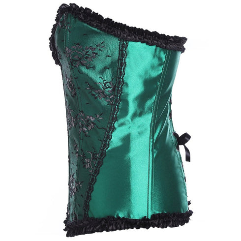 Beauty Floral Trim Burlesque Lace Up Overbust Corset