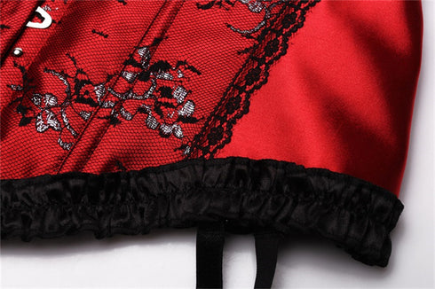 Beauty Floral Trim Burlesque Lace Up Overbust Corset