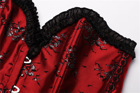 Beauty Floral Trim Burlesque Lace Up Overbust Corset
