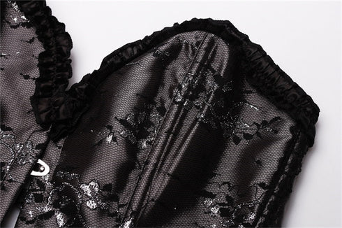 Beauty Floral Trim Burlesque Lace Up Overbust Corset