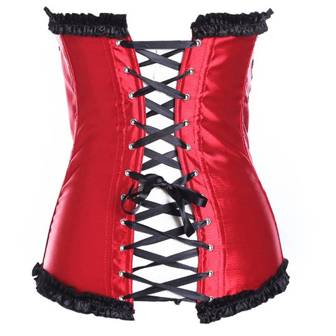 Beauty Floral Trim Burlesque Lace Up Overbust Corset