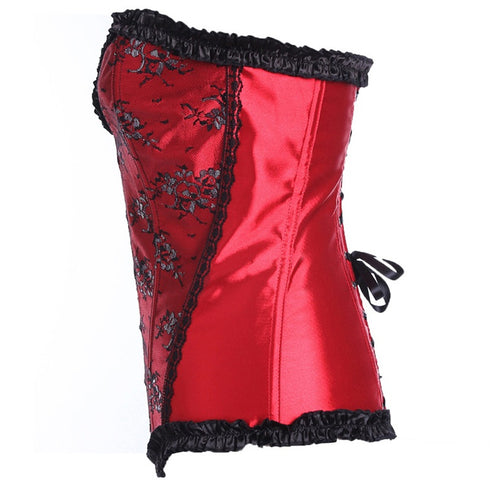 Beauty Floral Trim Burlesque Lace Up Overbust Corset